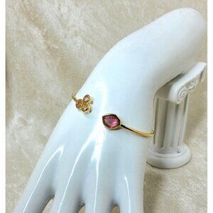 Talia Gold Tone Cuff Bracelet w/ Pink Crystals 14KT Gold Plated.